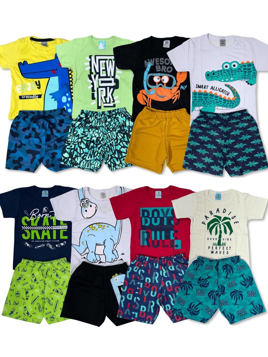 8 Pieces Children's Clothing Kit For Boys Summer 4 Assorted Sets 4 T-Shirts + 4 Shorts/Bermudas - 彩色 - 查看 1