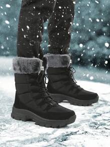 2024 New Warm Men High-Top Snow Boots With Thick Fur Lining ,Thick Sole, Waterproof Slip-Resistant Winter Boots, Outdoor Couple Plus Size Boots With Thickened Leather And Fur,Winter Essential For Vacation Camping