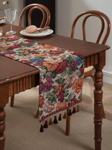 1 件复古美式风格油画乡村风格奢华提花鸢尾花餐桌旗，适用于电视架、餐桌、婚礼 - 彩色 - 查看 5