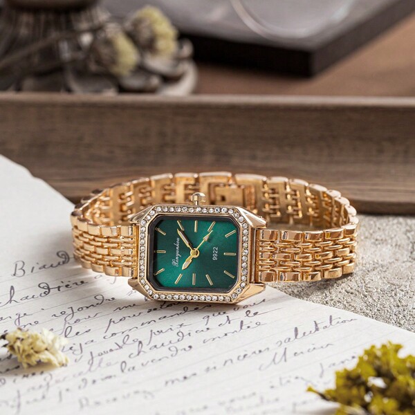 xinyunkou New Women's Vintage Square Watch With Diamond-Set Steel Strap, High-End Style As A Gift For Students Returning To School