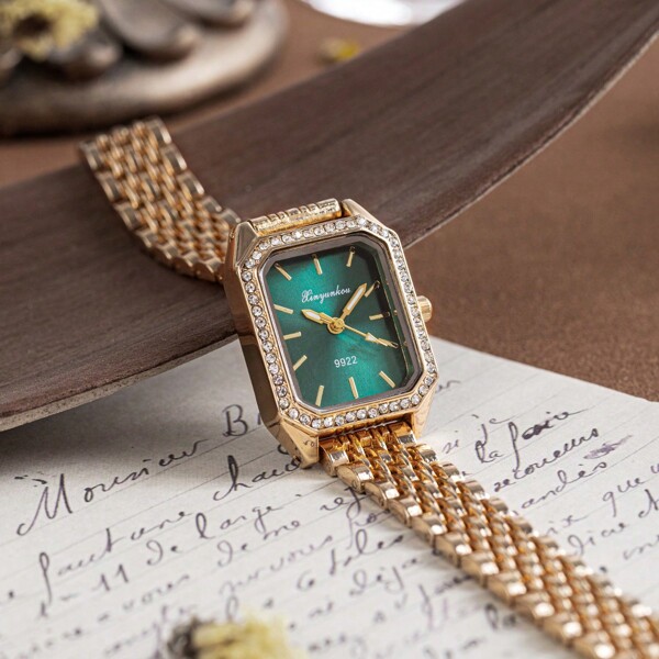 xinyunkou ساعة نسائية فاخرة مربعة عتيقة مع سوار من الفولاذ المرصع بالماس، طراز راقٍ كهدية للطلاب العائدين إلى المدرسة
