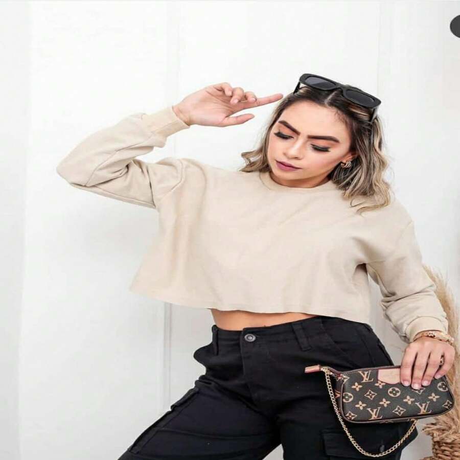 Long Sleeve Cropped Blouse Style And Comfort: Offers A Sophisticated Look Without Sacrificing Well-Being. - 卡其色 - 查看 1