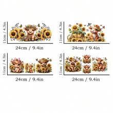 Set Of 4 Highland Cow UV DTF Self-Adhesive Plastic Cup Wraps, Waterproof & Scratch-Resistant 3D Crystal Stickers For Tumblers & Bottles - High-Quality Decals (4.3"X9.4") - Multicolor - View 7