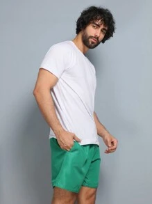 Men's Bermuda Shorts, High Elasticity, Tactel, Plain Gym - Green - View 6