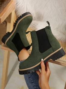 Women Green Ankle Boots And Short Boots, Easy Slip-On, Flat Sole, New Women Winter Boots