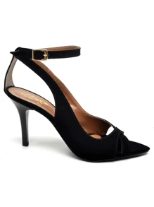 Women's Sandals With Thin Medium Heel And Leaf Toe - 黑色 - 查看 2
