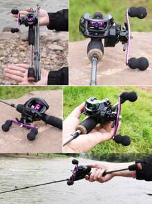 SOUGAYILANG 抛投式鱼竿和渔线轮组合，超轻基础款玻璃鱼竿，舒适 EVA 手柄，高速 7.2:1 齿轮比，抛投式渔线轮，500 米鱼线，淡水垂钓理想渔具 - 黑色 - 查看 12