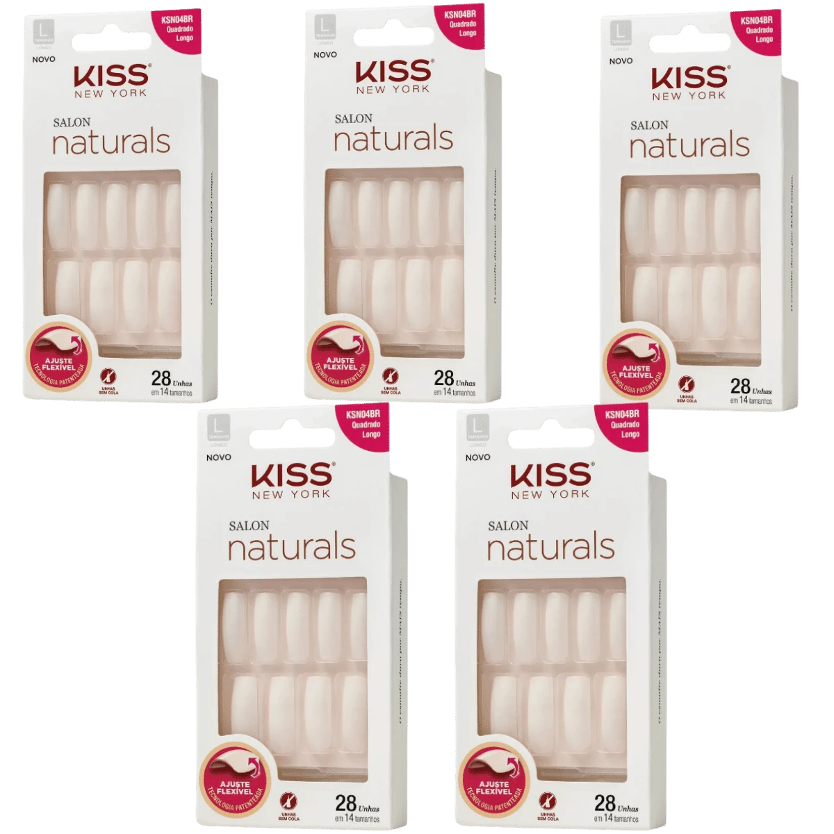Kit With 5 Salon Naturals Square Long False Nails - Kiss New York - 無色 - 查看 1