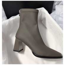 Elegant Versatile Women's Ankle Boots 2026 Autumn/Winter New Fashion Women's Boots Chunky Heel Back Zipper Ankle Boots, Size Runs Small, Recommend Choosing One Size Larger "Due To Different Production Batches, There May Be Some Color Differences." - Army Green - View 3