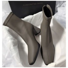 Elegant Versatile Women's Ankle Boots 2026 Autumn/Winter New Fashion Women's Boots Chunky Heel Back Zipper Ankle Boots, Size Runs Small, Recommend Choosing One Size Larger "Due To Different Production Batches, There May Be Some Color Differences." - Army Green - View 5