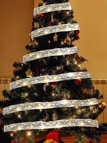 1 件 - 5 米/1 米圣诞树装饰丝带灯，LED 电池供电仙女灯串，适用于圣诞派对室内室外装饰 - 銀色 - 查看 3