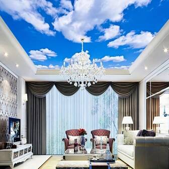 1 Roll Blue Sky White Cloud Wallpaper, Peel And Stick Removable Ceiling Wallpaper Decor, Waterproof And Easy To Apply For Bedroom, Living Room, Corridor, 393.7*17.71inch Wall Paper Wall Stickers Room Decor Wall Decor