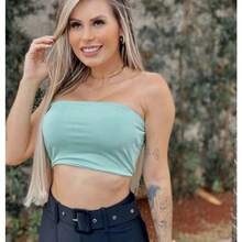 Cropped Top Suplex Bandeau Blouse With Padded Cup - 淺藍色 - 查看 1