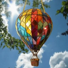 1 件彩色热气球窗帘装饰 - 彩绘玻璃外观，（7.9 英寸 X 5.1 英寸）丙烯酸材料，适合所有季节，是送给朋友、圣诞节、新年和派对的理想礼物