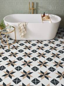 12 buc - Autocolante autoadezive detașabile, impermeabile, rezistente la umiditate, pentru perete și faianță, model geometric în stil marocan, negru-maro/roz-alb/bej-alb/bej-negru, decor de casă, disponibile pentru bucătărie, baie, dormitor, birou, sală de clasă, gresie/faiță de podea 20 cm * 20 cm, gresie/faiță autoadezivă, decor pentru living/cameră de zi