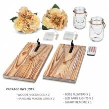 BEKITCHEN Rustic Wall Sconces Wall Decor Set Of 2, Farmhouse Wall Decor Living Room, Wall Hangings Home Decor Wall Art, Country Home Decor With Remote LED String Lights 6 Hour Timer And Artificial Flowers For Modern Farmhouse Room - 質樸棕色大號 - 查看 6