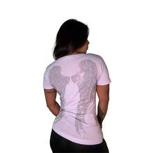 Women's Short Sleeve Round Neck Blouse With Shiny Back Wing Detail Blogger Fashion Casual - 白色 - 查看 1