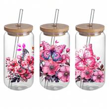 Set Of 4 Floral Butterfly UV DTF Self-Adhesive Plastic Cup Stickers, Waterproof Scratch-Resistant 3D Crystal Stickers, Suitable For Water Cups And Bottles - High Quality Stickers (4.3 Inches X 9.4 Inches) - Multicolor - View 6