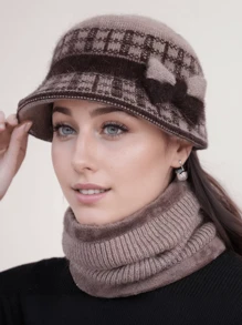 Chic Bow Woolen Beanie - Cozy & Thick Thermal Lined For Extra Warmth, Perfect For Skiing, Hiking & Casual Attire, Hand Washable - 1pc/2pcs Set With Matching Scarf