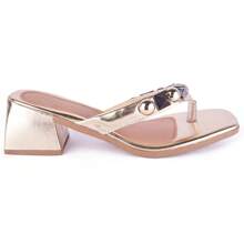 Women's Clogs With Thick Block Heel, Medium 5cm, Square Toe, ABS Decoration, Spikes, Comfort, Gold - 金色 - 查看 3