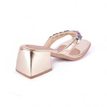 Women's Clogs With Thick Block Heel, Medium 5cm, Square Toe, ABS Decoration, Spikes, Comfort, Gold - 金色 - 查看 4