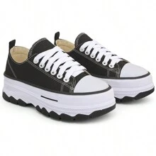 Women's Casual Sports Fashion Sneakers With Thick Sole And High Heel - màu đen - Xem 1