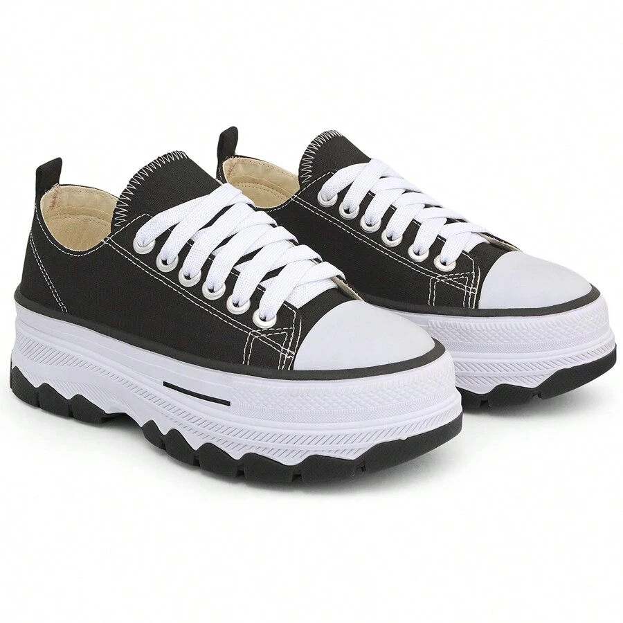 Women's Casual Sports Fashion Sneakers With Thick Sole And High Heel - màu đen - Xem 1