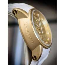 Men's Watch Large Gold Steel Case With Resistant Silicone Strap - 白色 - 查看 2