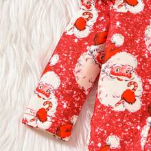 Set de 2 piezas: Pelele de manga larga con volantes y estampado de Papá Noel, y diadema para bebé niña recién nacida