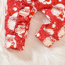 Set de 2 piezas: Pelele de manga larga con volantes y estampado de Papá Noel, y diadema para bebé niña recién nacida