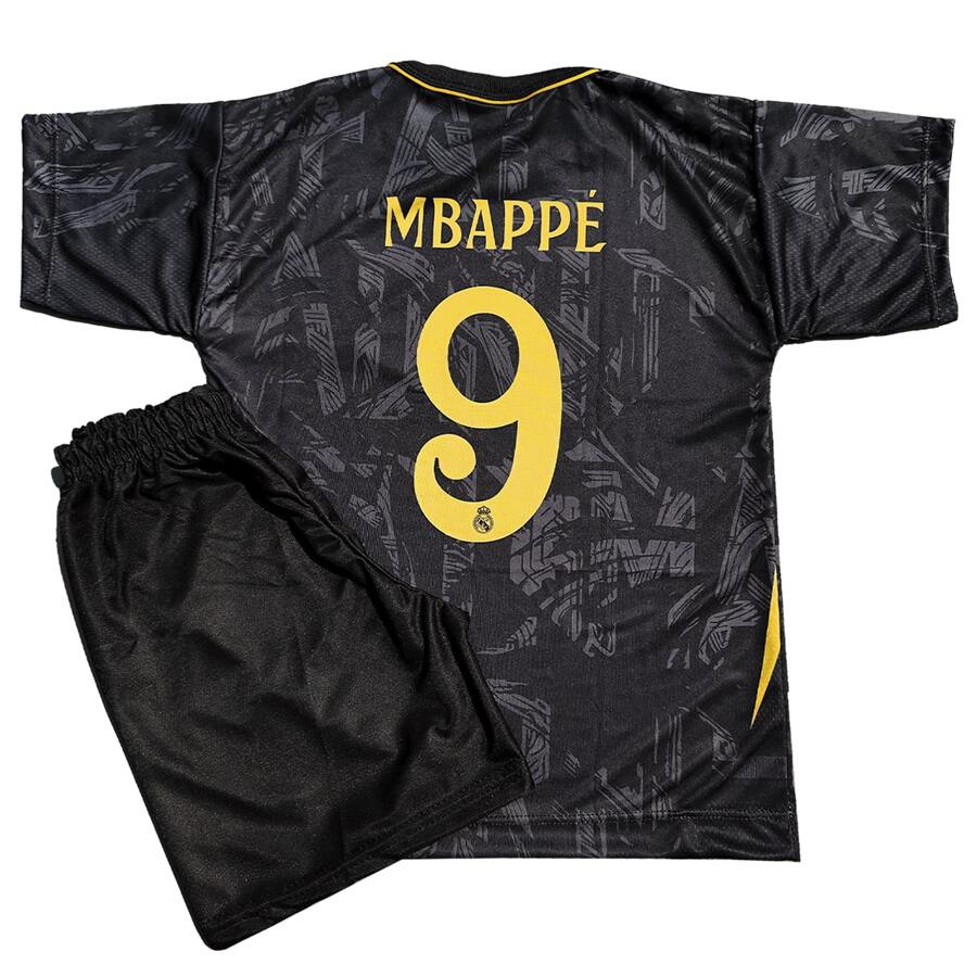 Kids Football Kit Set Shirt Shorts Team Game Training Championship - 黑色 - 查看 1