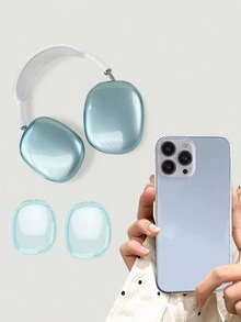 1 个大孔径透明外壳和 1 对耳机保护壳，防摔软壳兼容苹果手机和 AirPods Max 耳机 - 無色 - 查看 4