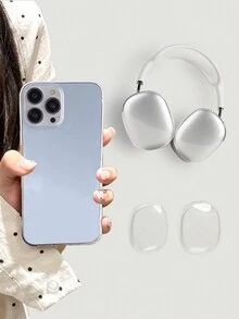 1 个大孔径透明外壳和 1 对耳机保护壳，防摔软壳兼容苹果手机和 AirPods Max 耳机 - 無色 - 查看 2