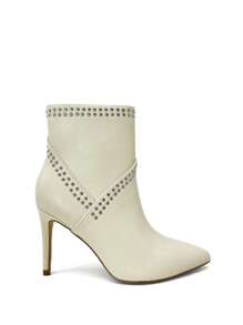 RevReaL Rivet Decor High Heel Ankle Boots - Black/Beige Fashion Pointed Toe Stiletto Boots - Beige - View 4