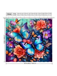 1 件彩色蝴蝶和花朵涤纶数码印花防水浴室浴帘，防霉 - LB932 - 查看 4