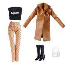 元秀 11.5 英寸时尚娃娃服装套装 - 包括皮夹克、时尚裤子、内衣、包和鞋子，适合 3-6 岁儿童，娃娃服装配饰 - 彩色 - 查看 12