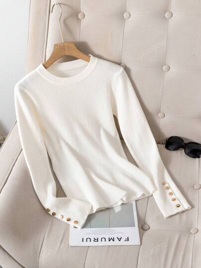 Pull de base pour femme en côtes, doux et chaud, manches longues, pour l'automne et l'hiver