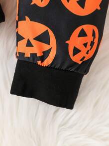 2 piezas Conjunto de top de cuello redondo de manga larga y pantalones con estampado de calabaza de Halloween para niño pequeño, talla 1-6 años - Naranja - Ver 8