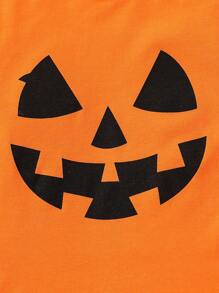 2 piezas Conjunto de top de cuello redondo de manga larga y pantalones con estampado de calabaza de Halloween para niño pequeño, talla 1-6 años - Naranja - Ver 5