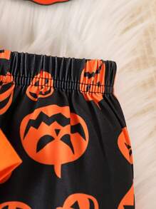 2 piezas Conjunto de top de cuello redondo de manga larga y pantalones con estampado de calabaza de Halloween para niño pequeño, talla 1-6 años - Naranja - Ver 7