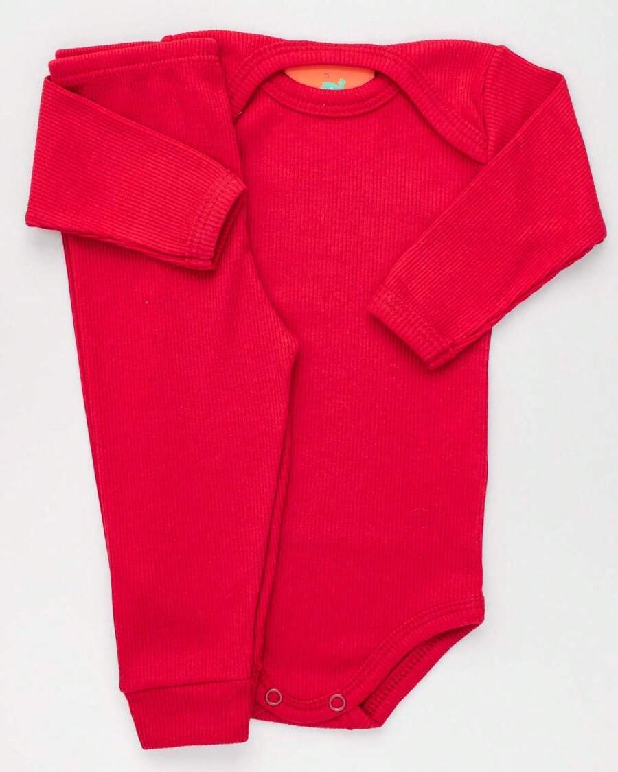 2 Piece Set Kit Long Sleeve Bodysuit And Ribbed Romper - Đỏ - Xem 1