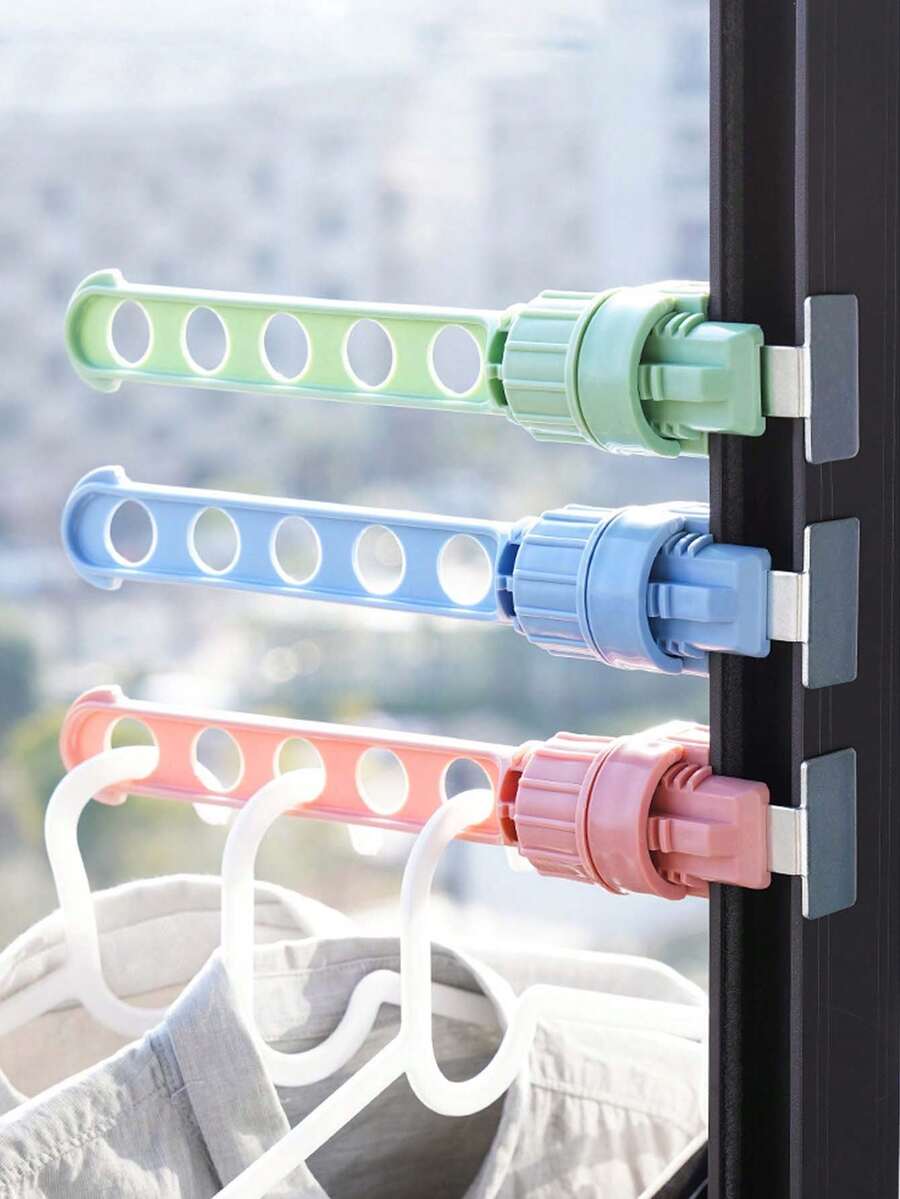 1 件可伸缩窗框衣架卡入式无孔窗户衣架便携式六孔衣架旅行用 - 彩色 - 查看 1