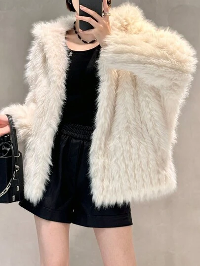 Solid Color Hooded Cashmere Women's Coat