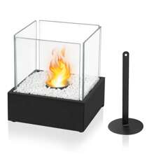 Froadp Table Fireplace Bioethanol Table Fire Fireplace With Stainless Steel Base & Tempered Glass & Explosion-Proof Stone Patio Fire For Indoor-Outdoor Portable Combustion Chamber Decoration - 方塊 - 查看 1