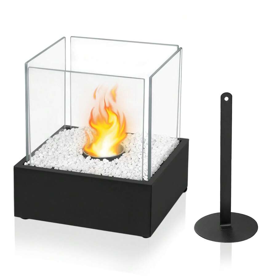 Froadp Table Fireplace Bioethanol Table Fire Fireplace With Stainless Steel Base & Tempered Glass & Explosion-Proof Stone Patio Fire For Indoor-Outdoor Portable Combustion Chamber Decoration - 方塊 - 查看 1