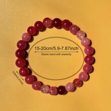 1 件“爱之石”手工玫瑰石英串珠手链，适合女士，促进自爱和自我接受，时尚圣诞礼物。[天然石图案随机组合] - 玫紅色 - 查看 6