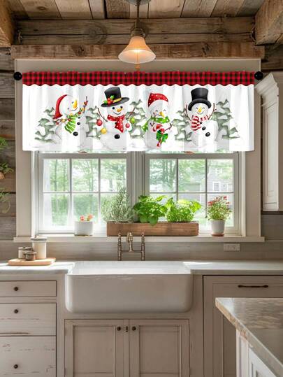 1 szt. Zasłona kuchenna w motywie bałwana, świąteczna zasłona okienna, dekoracja do salonu, sypialni, łazienki, odpowiednia do całorocznego użytku, prezent na urodziny, ukończenie szkoły, Boże Narodzenie, dekoracje świąteczne, dekoracje świąteczne