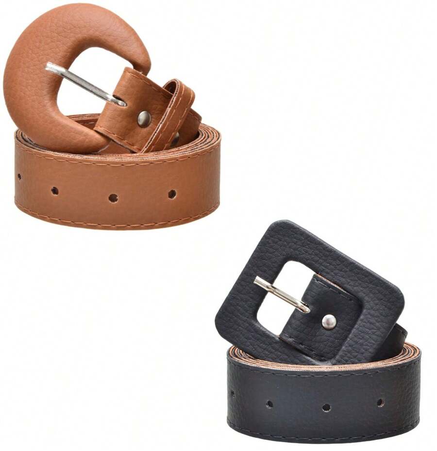Kit Of 2 Plus Size Belts Half Moon And Maria Models Various Vibrant Colors Women's Fashion 1.40cm - Đen28-Caramel29 - Xem 1