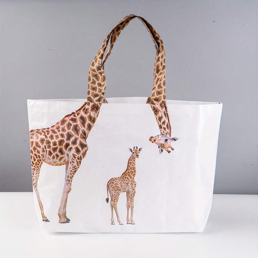 1pc Whimsical Giraffe Pattern Tote Bag - Large Capacity, Waterproof, Moisture-Proof, Durable, Reusable, Travel-Friendly Handbag For Shopping, Storage, And Daily Use - Perfect Gift Idea - Multicolor - View 1