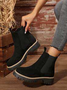 Style With Jacket , Women Ankle Boots & Short Boots Slip-On Black Winter Boots Flat Shoes, New Ladies Short Boots,Boots For Women - Black - View 2